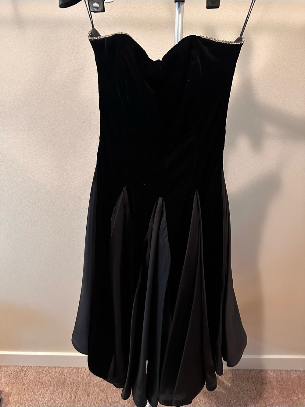 Black Strapless Cocktail Dress with Rhinestone Trim